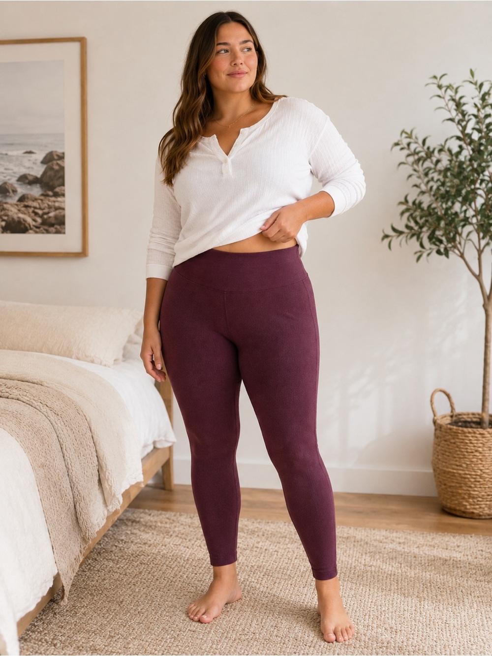 Aerie Chill Play Move Ribbed Leggings - XL - Plum Wine